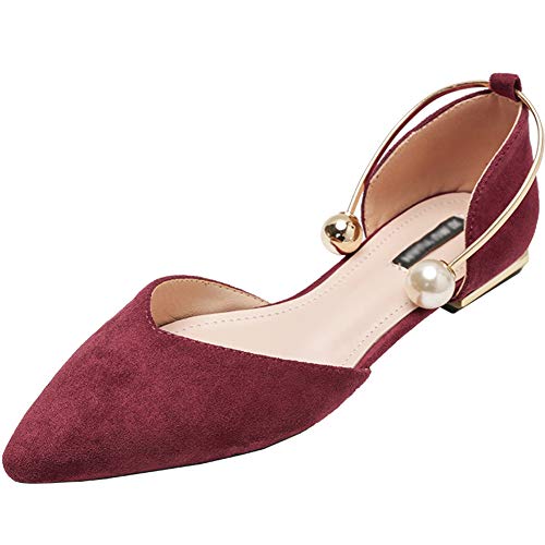 Jamron Damen Spitze Samt Ballerinas Elegant D'orsay Pumps Flach Abendschuhe Burgund SN02800 EU39.5 von Jamron