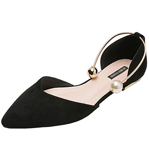 Jamron Damen Spitze Samt Ballerinas Elegant D'orsay Pumps Flach Abendschuhe Schwarz SN02800 EU37 von Jamron