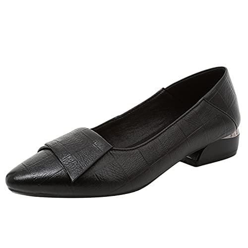 Jamron Damen Spitze Zehen Blockabsatz Karierte Leder Pumps Schuhe Weiche Sohle Ballerinas Schwarz SN602C046 EU36 von Jamron