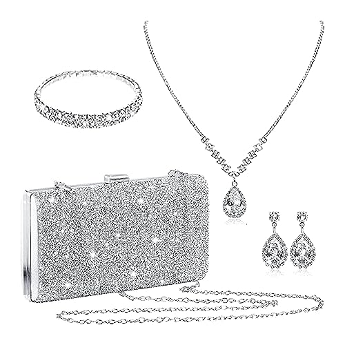 Jamron Damen Strass 4 Stücke Schmuck und Clutch Set für Hochzeit Prom Abend Party SN0708187 Set-A von Jamron