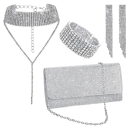 Jamron Damen Strass 4 Stücke Schmuck und Clutch Set für Hochzeit Prom Abend Party SN0708187 Set-C von Jamron