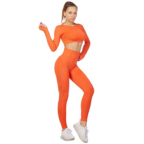 Jamron Damen Stretch Yoga Kleidung Set Crop Top+Leggings 2PCS Trainingsanzug Gym Fitness Activewear SN05405 Orange L von Jamron
