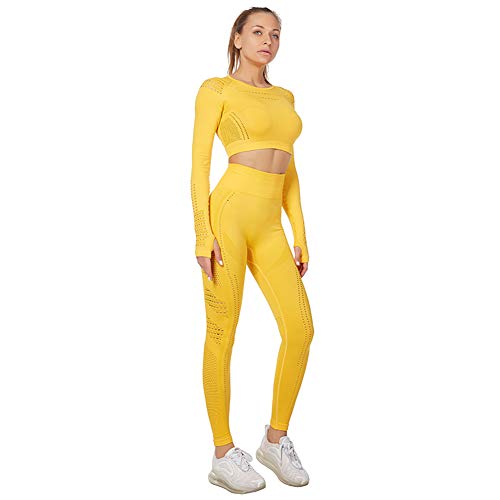 Jamron Damen Stretch Yoga Kleidung Set Crop Top+Leggings 2PCS Trainingsanzug Gym Fitness Activewear SN05405 Gelb M von Jamron