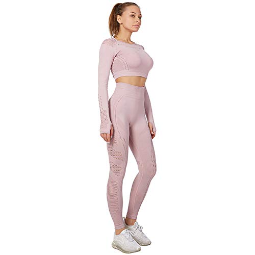 Jamron Damen Stretch Yoga Kleidung Set Crop Top+Leggings 2PCS Trainingsanzug Gym Fitness Activewear SN05405 Lotus Rosa M von Jamron