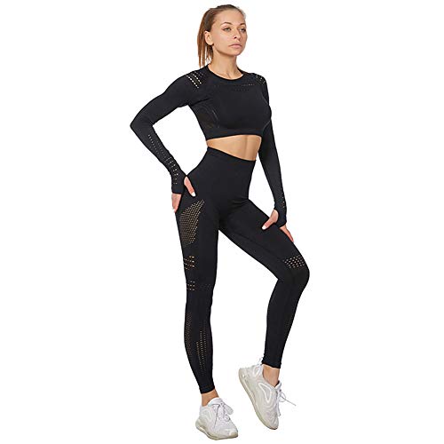 Jamron Damen Stretch Yoga Kleidung Set Crop Top+Leggings 2PCS Trainingsanzug Gym Fitness Activewear SN05405 Schwarz L von Jamron