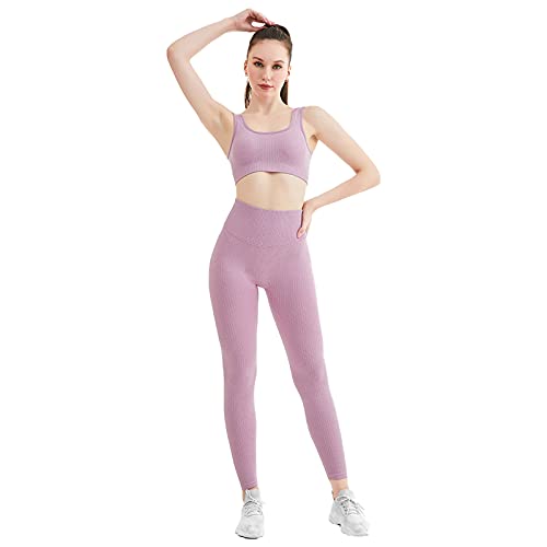 Jamron Damen Stretch Yoga Kleidung Set Sport-BH+Leggings 2PCS Trainingsanzug Gym Fitness Activewear SN070604-3 Violett S von Jamron