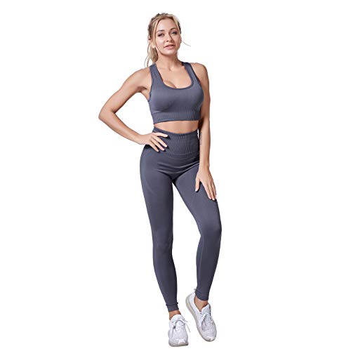 Jamron Damen Stretch Yoga Kleidung Set Sport-BH+Leggings 2PCS Trainingsanzug Gym Fitness Activewear SN071202 Grau S von Jamron