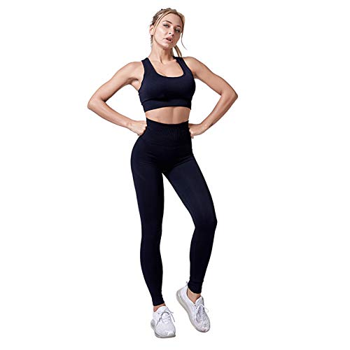 Jamron Damen Stretch Yoga Kleidung Set Sport-BH+Leggings 2PCS Trainingsanzug Gym Fitness Activewear SN071202 Schwarz XL von Jamron