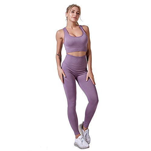 Jamron Damen Stretch Yoga Kleidung Set Sport-BH+Leggings 2PCS Trainingsanzug Gym Fitness Activewear SN071202 Violett-2 S von Jamron