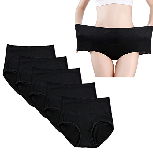 Jamron Damen Übergröße 5er Pack Hohe Taille Unterhosen Slip Stretch Unterwäsche Leichte Bauchkontrolle Höschen Schwarz + Schwarz + Schwarz + Schwarz + Schwarz 4XL von Jamron