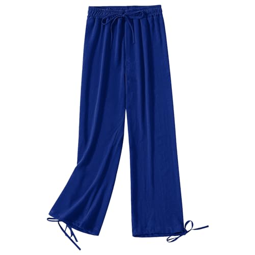 Jamron Damen Übergröße Hohe Taille Weites Bein Palazzo Hose Loose Fit Lässige Stretch Lounge Hose mit Kordelzug Blau-1 5XL von Jamron