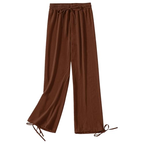 Jamron Damen Übergröße Hohe Taille Weites Bein Palazzo Hose Loose Fit Lässige Stretch Lounge Hose mit Kordelzug Kaffee 5XL von Jamron