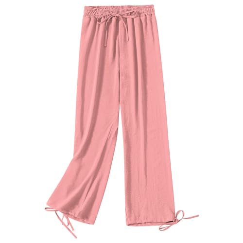 Jamron Damen Übergröße Hohe Taille Weites Bein Palazzo Hose Loose Fit Lässige Stretch Lounge Hose mit Kordelzug Pfirsich XXL von Jamron