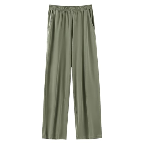 Jamron Damen Übergröße Schlafanzughose Pyjamahose mit Weitem Bein Weiche Leicht Schlafhose Freizeithose mit Taschen Armeegrün 5XL von Jamron