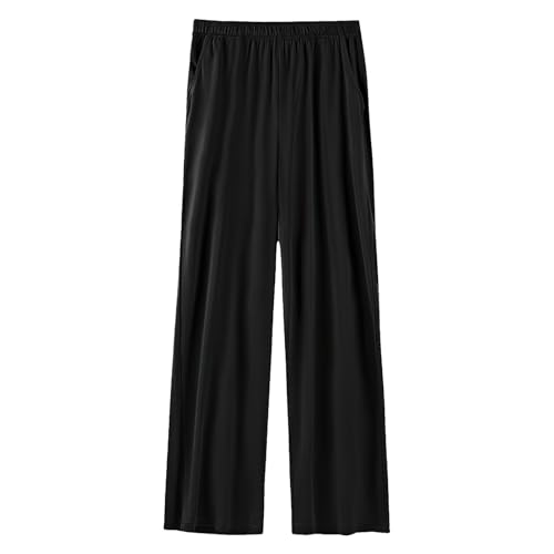Jamron Damen Übergröße Schlafanzughose Pyjamahose mit Weitem Bein Weiche Leicht Schlafhose Freizeithose mit Taschen Schwarz S von Jamron