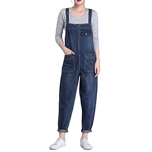 Jamron Damen Übergröße Stretch Latzhose Jeans Lang Denim Overall Jumpsuit Strampler Jeanshose mit Taschen Blau 6XL von Jamron