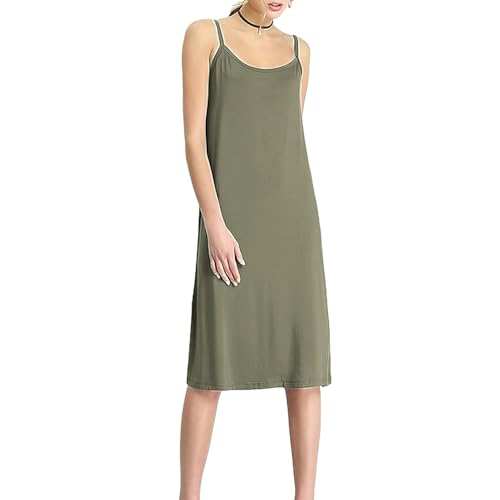 Jamron Damen Übergröße Unterkleid Knielang Petticoat Full Slip Miederkleider Weiches Trägerloses Cami Nachthemd Armeegrün L von Jamron