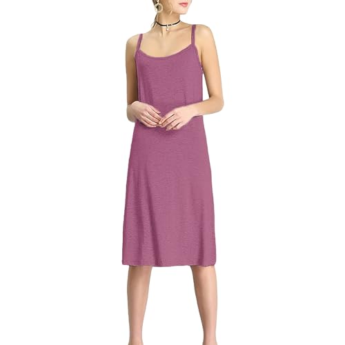 Jamron Damen Übergröße Unterkleid Knielang Petticoat Full Slip Miederkleider Weiches Trägerloses Cami Nachthemd Fuchsie XXL von Jamron