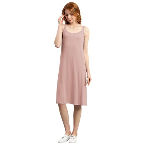 Jamron Damen Übergröße Unterkleid Knielang Petticoat Full Slip Miederkleider Weiches Trägerloses Cami Nachthemd Khaki 3XL von Jamron