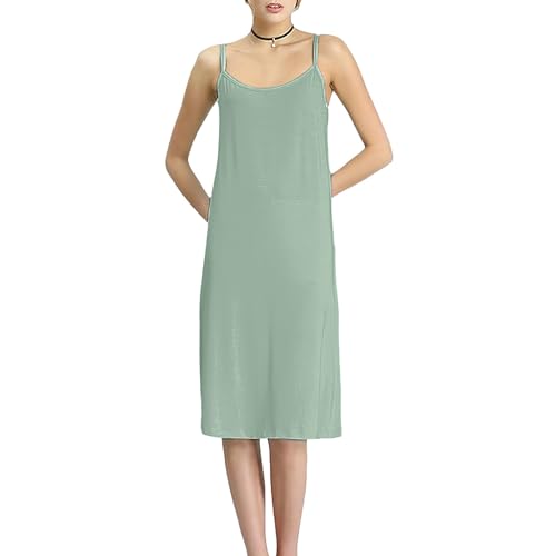 Jamron Damen Übergröße Unterkleid Knielang Petticoat Full Slip Miederkleider Weiches Trägerloses Cami Nachthemd Matcha Grün XL von Jamron