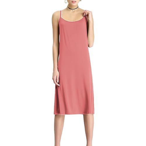 Jamron Damen Übergröße Unterkleid Knielang Petticoat Full Slip Miederkleider Weiches Trägerloses Cami Nachthemd Rosa-2 XL von Jamron