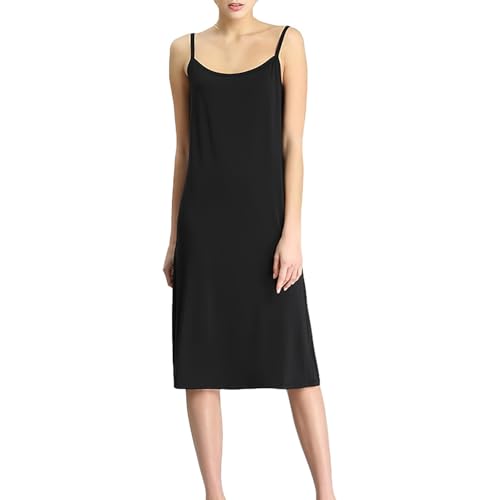 Jamron Damen Übergröße Unterkleid Knielang Petticoat Full Slip Miederkleider Weiches Trägerloses Cami Nachthemd Schwarz XXL von Jamron
