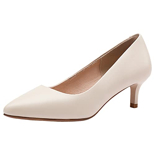 Jamron Damen Volles Echtes Leder 5CM High Heels Elegant Spitze Zehen Pumps Büro Arbeitsschuhe Beige SN602C015-1 EU38.5 von Jamron