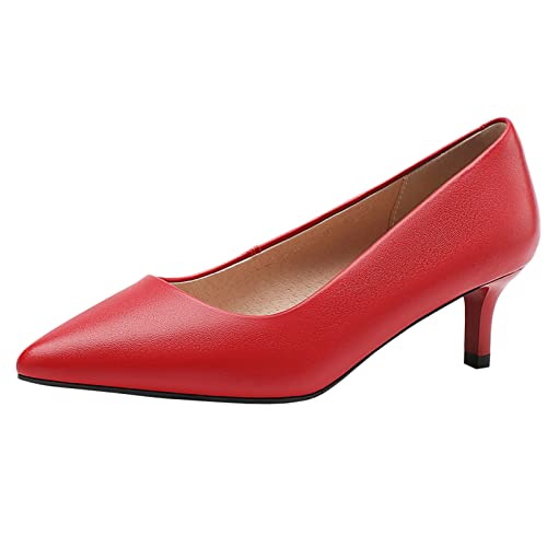 Jamron Damen Volles Echtes Leder 5CM High Heels Elegant Spitze Zehen Pumps Büro Arbeitsschuhe Rot SN602C015-1 EU39.5 von Jamron