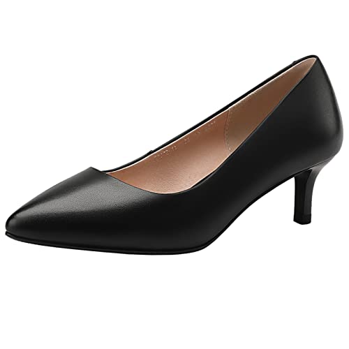 Jamron Damen Volles Echtes Leder 5CM High Heels Elegant Spitze Zehen Pumps Büro Arbeitsschuhe Schwarz SN602C015-1 EU37 von Jamron