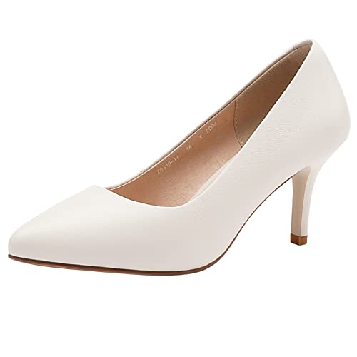 Jamron Damen Volles Echtes Leder 7CM High Heels Elegant Spitze Zehen Pumps Büro Arbeitsschuhe Beige SN602C015-2 EU36 von Jamron