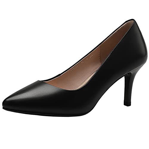 Jamron Damen Volles Echtes Leder 7CM High Heels Elegant Spitze Zehen Pumps Büro Arbeitsschuhe Schwarz SN602C015-2 EU39.5 von Jamron