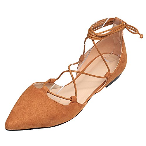 Jamron Damen Weich Faux Wildleder Flach Spitze Pumps Elegant Kreuz Schnüren Ballerinas Schuhe Bräune SN02323 EU40 von Jamron