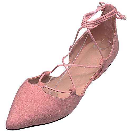 Jamron Damen Weich Faux Wildleder Flach Spitze Pumps Schick Kreuz Schnüren Ballerinas Schuhe Rosa SN02323 EU36 von Jamron