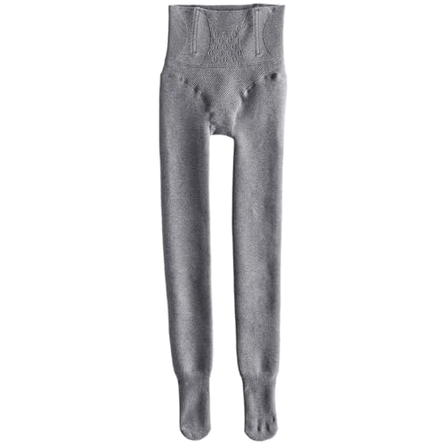 Jamron Damen Winter High Waist Thermo Strumpfhose Baumwolle Stretch Warm Flauschige Strumpfhose Pantyhose 460g Voller Fuß Grau L von Jamron