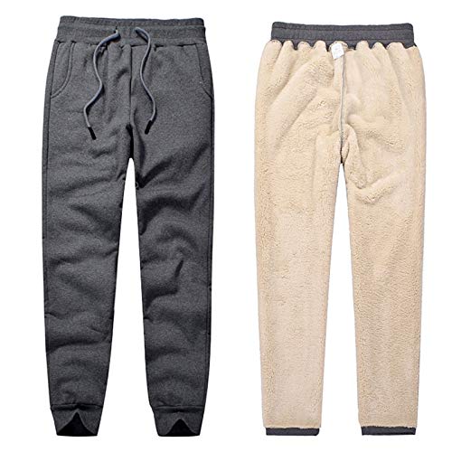 Jamron Damen Winter Sherpa Fleece Gefüttert Jogginghose Thermo Laufhose mit 2 Taschen Warme Freizeithose Straight Grau 2XL von Jamron