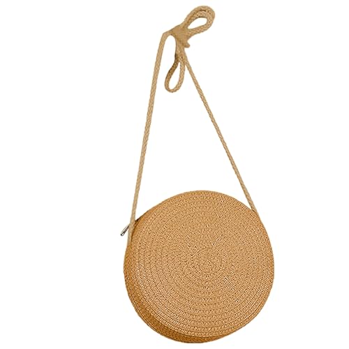 Jamron Handgefertigte Rund Strohtasche Crossbody Umhängetasche Böhmische Strandtasche mit Reißverschluss SN0702152 Groß Braun von Jamron