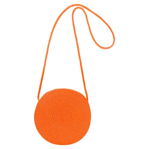 Jamron Handgefertigte Rund Strohtasche Crossbody Umhängetasche Böhmische Strandtasche mit Reißverschluss SN0702152 Groß Orange von Jamron