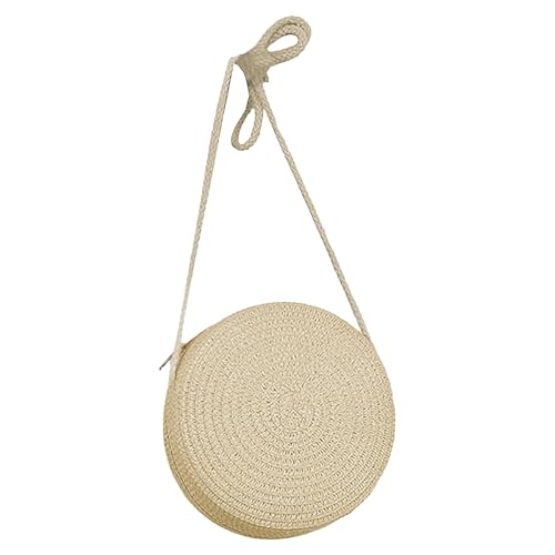 Jamron Handgefertigte Rund Strohtasche Crossbody Umhängetasche Böhmische Strandtasche mit Reißverschluss SN0702152 Mittel Beige von Jamron