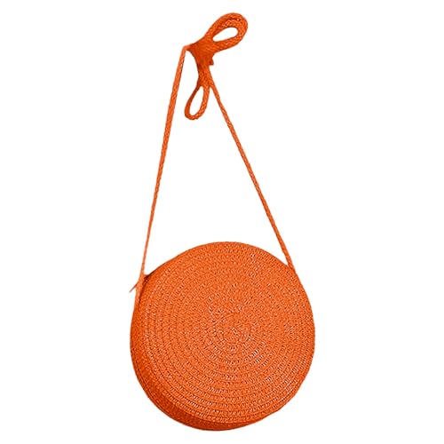 Jamron Handgefertigte Rund Strohtasche Crossbody Umhängetasche Böhmische Strandtasche mit Reißverschluss SN0702152 Mittel Orange von Jamron