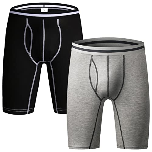 Jamron Herren 2er Pack Baumwolle Dehnbar Boxershorts mit Langem Bein Sportunterwäsche mit Eingriff Schwarz & Grau XL von Jamron