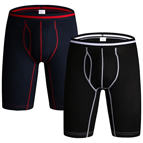 Jamron Herren 2er Pack Baumwolle Dehnbar Boxershorts mit Langem Bein Sportunterwäsche mit Eingriff Schwarz & Marineblau 4XL von Jamron