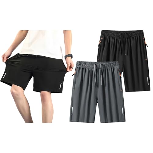Jamron Herren 2er Pack Laufshorts Gym Fitness Sports Shorts Leichte Kurze Hose mit Taschen und Reflektorstreifen Schwarz + Grau 4XL von Jamron