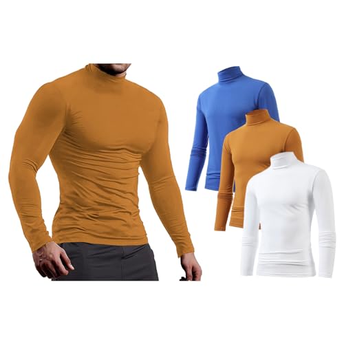 Jamron Herren 3er-Pack Langarm Kompressionsshirt - Funktionsshirt Laufshirt Fitnessshirt mit Stehkragen - Thermo Baselayer Unterhemden Blau + Gelb + Weiß M von Jamron