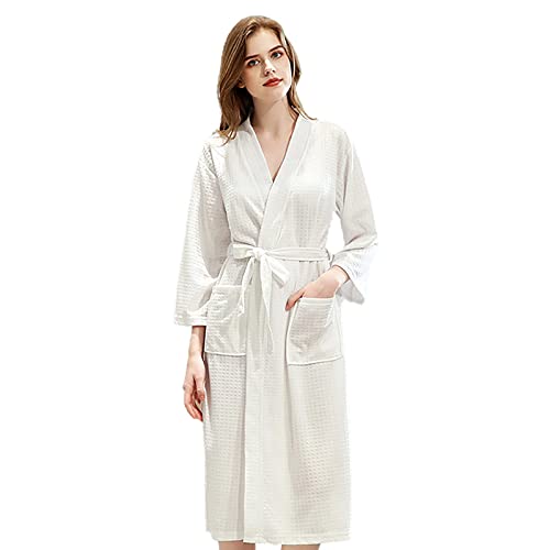 Jamron Herren Damen Paare Waffel Bademantel Atmungsaktiv Spa Hotel Kimonno Kleider Homewear SN070135 Weiß M von Jamron