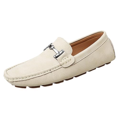 Jamron Herren Echtes Leder Slipper Mokassins Elegant Loafer mit Schnalle Beige SN0707326 EU45.5 Jamron Herren Echtes Leder Slipper Mokassins Elegant Loafer mit Schnalle Beige SN0707326 EU45.5 von Jamron