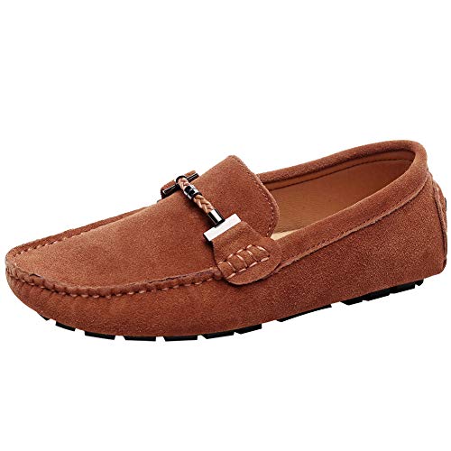 Jamron Herren Elegant Schnalle Halbschuhe Komfort Wildleder Fahrschuhe Stilvoll Mokassin Slippers Hausschuhe Pantoffeln Bräunen SN19020 EU40 von Jamron