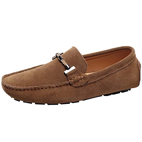 Jamron Herren Elegant Schnalle Halbschuhe Komfort Wildleder Fahrschuhe Stilvoll Mokassin Slippers Hausschuhe Pantoffeln Braun SN19020 EU40 von Jamron