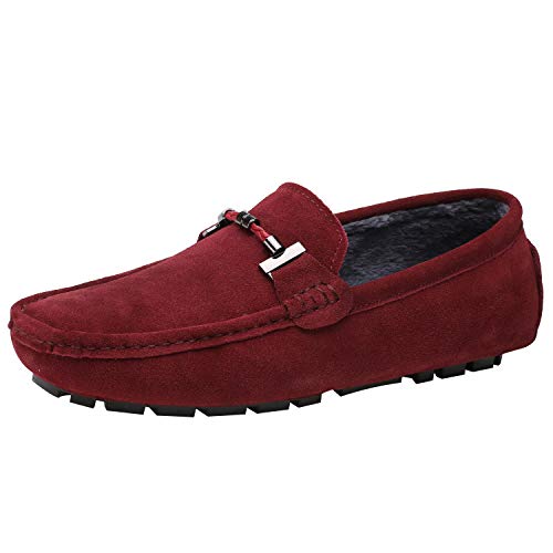 Jamron Herren Elegant Schnalle Halbschuhe Komfort Wildleder Fahrschuhe Stilvoll Mokassin Slippers Hausschuhe Pantoffeln Burgund Plüsch SN19020-2 EU39.5 von Jamron