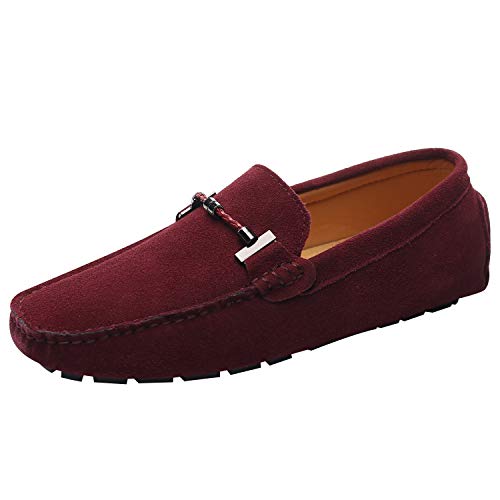 Jamron Herren Elegant Schnalle Halbschuhe Komfort Wildleder Fahrschuhe Stilvoll Mokassin Slippers Hausschuhe Pantoffeln Burgund SN19020 EU39.5 von Jamron