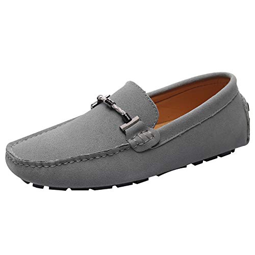 Jamron Herren Elegant Schnalle Halbschuhe Komfort Wildleder Fahrschuhe Stilvoll Mokassin Slippers Hausschuhe Pantoffeln Grau SN19020 EU40 von Jamron